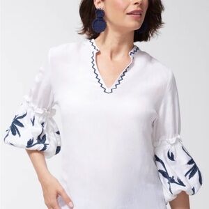 White and Blue Embroidered Women's Top Chicos size 3 US 16